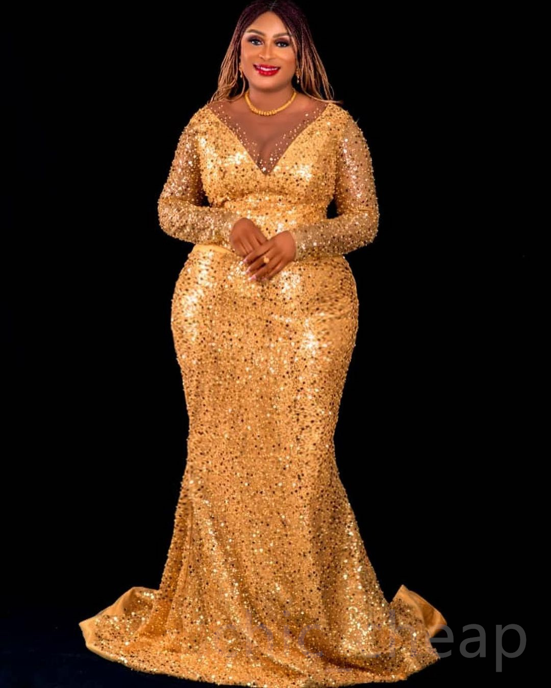 2023 Arabic Aso Ebi Mermaid Gold Prom Dresses Beaded Sequined Lace Evening Formal Party Second Reception Birthday Engagement Bridesmaid Gowns Dress ZJ477