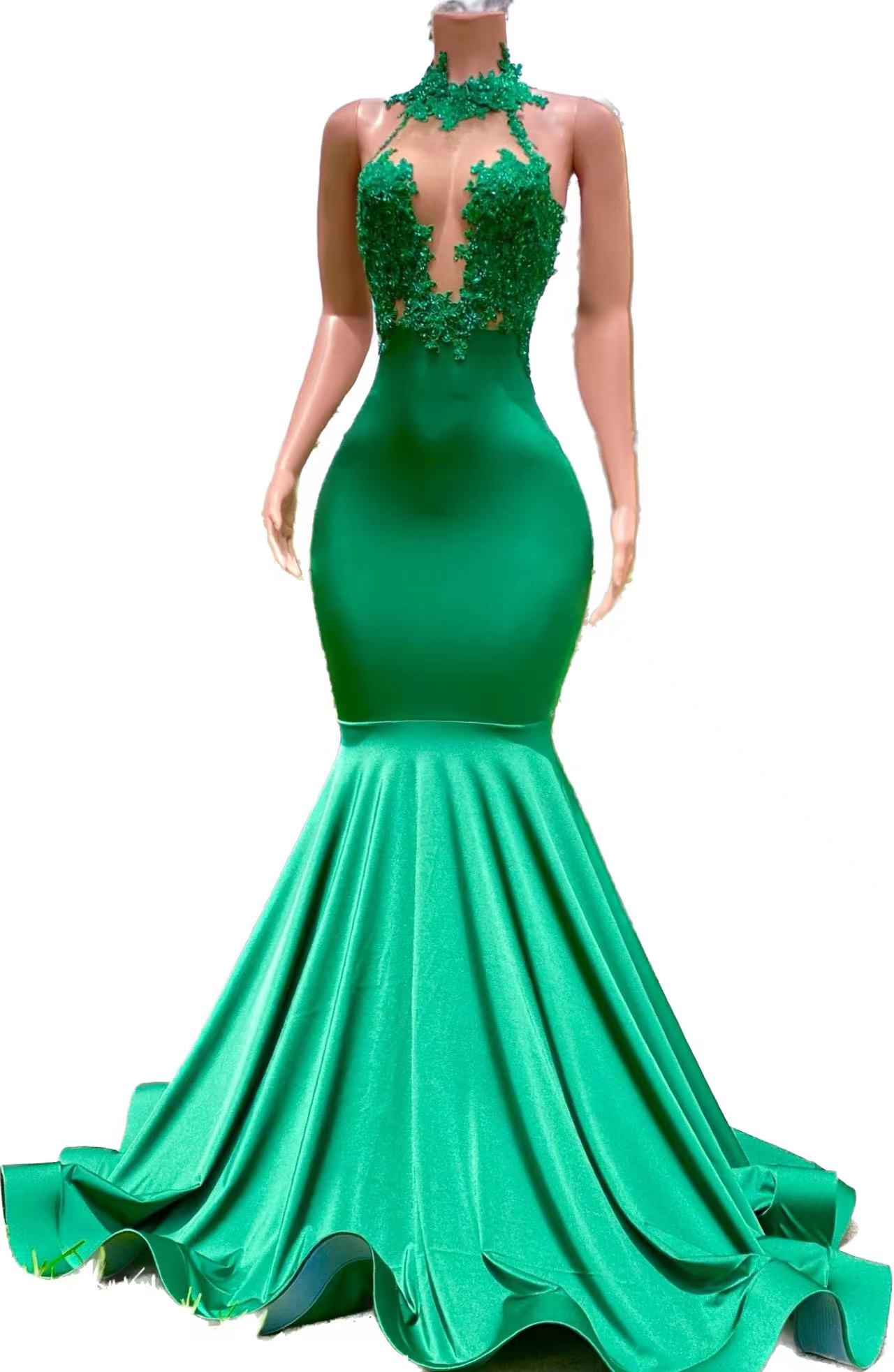 2023 Sparkle Green Sequins Crystal Mermaid Prom Dresses Sexy Backless Evening Gowns Halter Neck Women Formal Party Dress Custom Ma209d