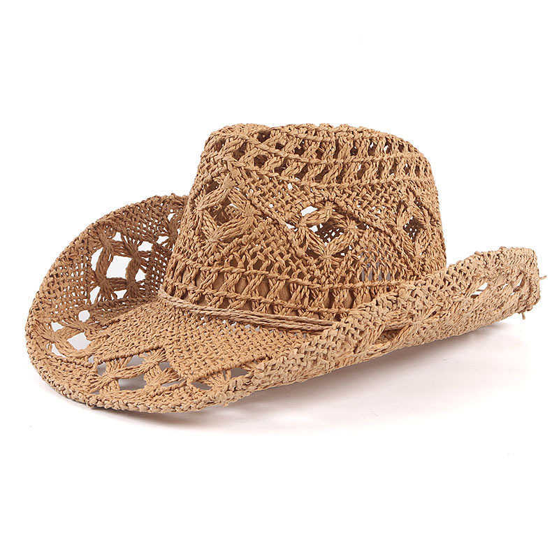 Breda randen hattar unisex män western sunshade cap utomhus rese sommar ihålig cowboy halm hatt kvinnor flicka hattar sonic canguro wayne cap man g230227