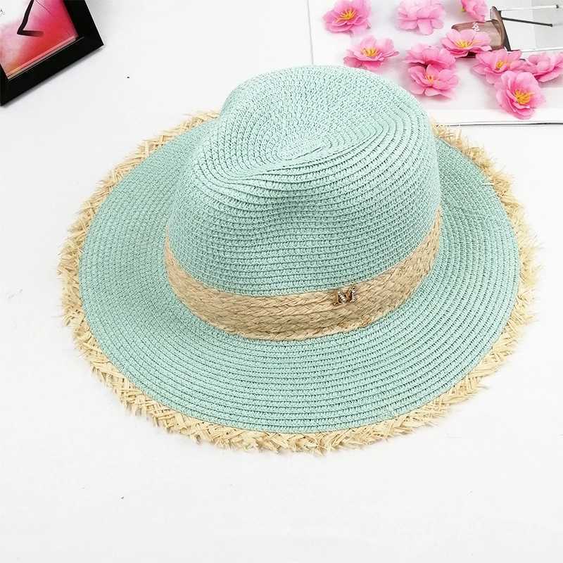 Sombreros de ala ancha 2022 Sombrero para mujer Color de verano Sombrero de paja a juego Borde crudo Protector solar Sombrero para el sol Versión coreana Señoras Sombrero de ala plana ancha Jazz Top Ha G230227