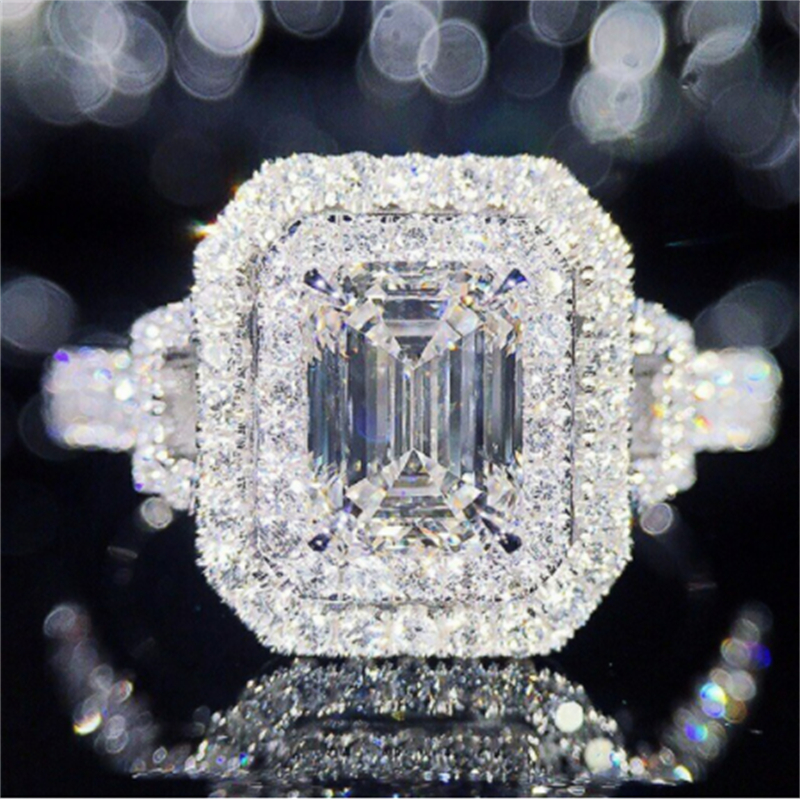 14K Gold Vintage 8mm Lab Diamond vingerring 925 Sterling Silver Party Wedding Band Ringen voor vrouwen Men Betrokkenheid Sieraden Gift