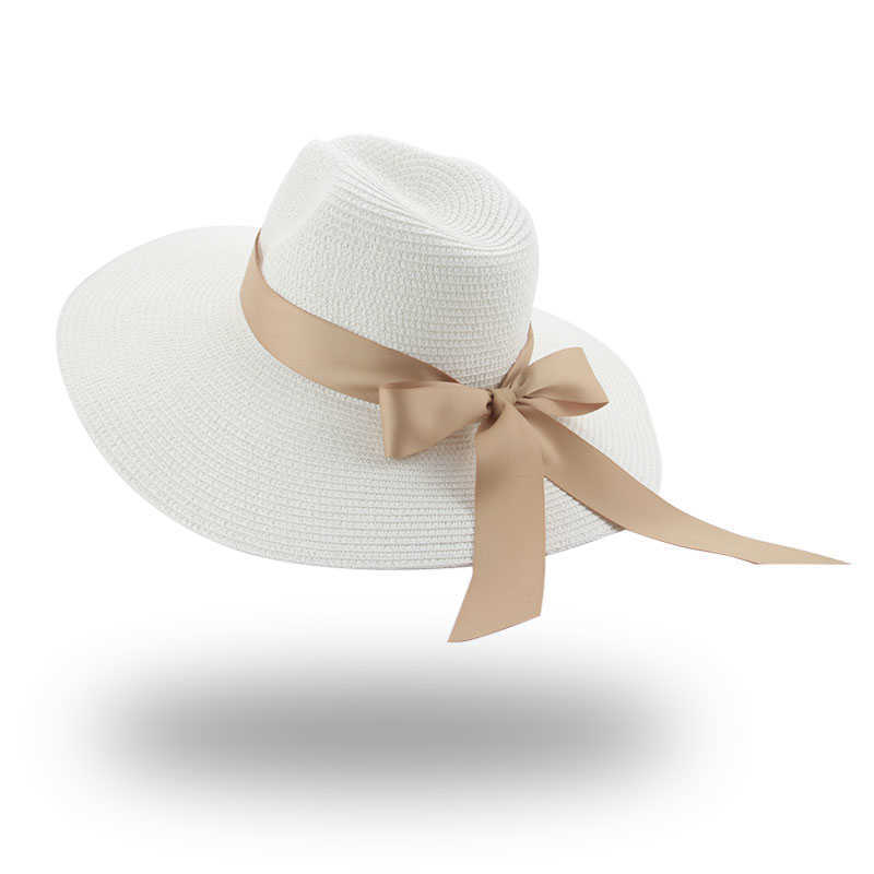 Cappelli a tesa larga Cappello a secchiello Cappello estivo da donna Cappelli Hst donna Fascia a nastro Bowknot Tesa larga 11 cm Cappello da spiaggia di lusso Protezione solare Cappello da sole Nuovo Gorras G230227