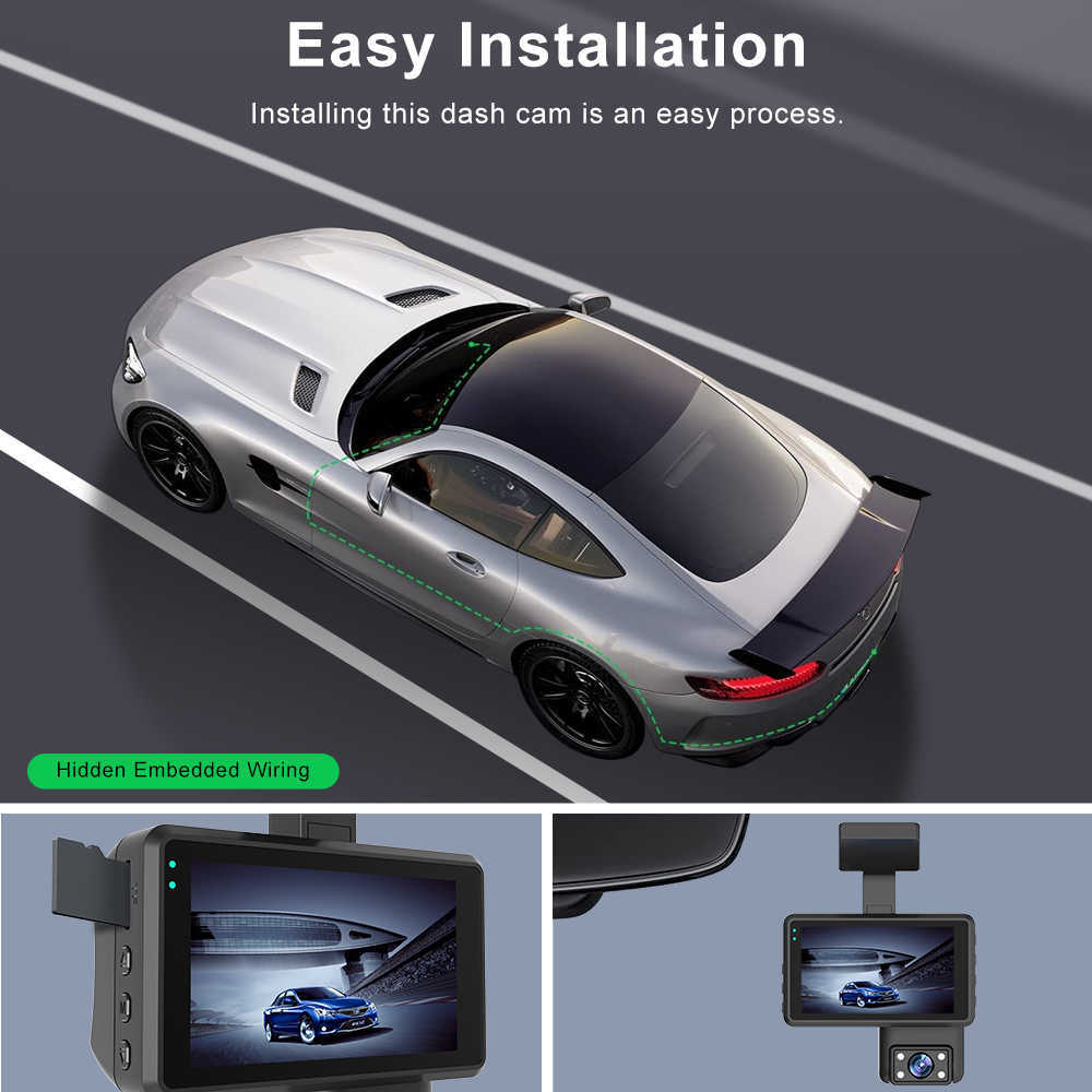 Update Dash Cam Dual Lens 1080P UHD Recording Car Camera DVR Night Vision WDR Built-In G-Sensor Motion Detection 24Hr Parking Monitor Car DVR
