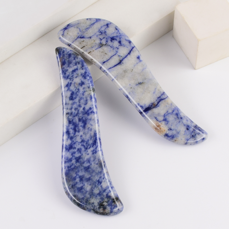 Natural Sodalite Jade Stone Gua Sha Massaggiatore la pelle Viso Corpo Bellezza Salute SPA Salute Prodotto S Forma Guasha Raschietto Anti invecchiamento Rughe Stringere