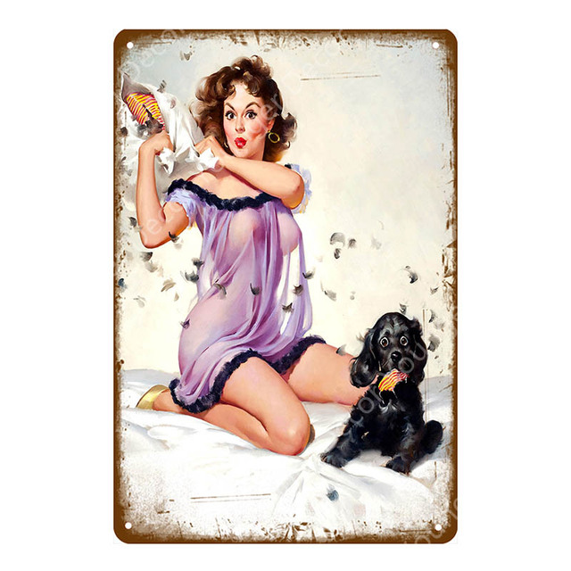 Vintage Sexy Lady Metal Tin Sign Poster Sexy Woman Tin Signs Chic Art Painting Cafe Pub Bar Club Casino Wall Home Decor Garage Man Cave Home Wall Decor Size 30X20CM w01