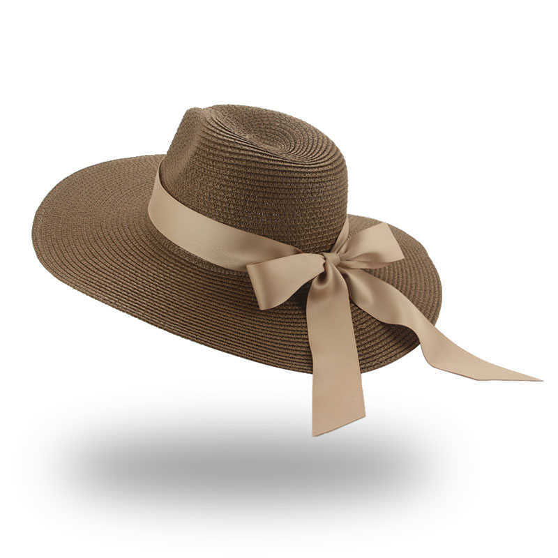 Wide Brim Hats Bucket Hat Women Summer Hst Hats for Women Ribbon Band Bowknot Big Brim 11cm Luxury Beach Hat Sun Protection Sun Hat New Gorras G230227