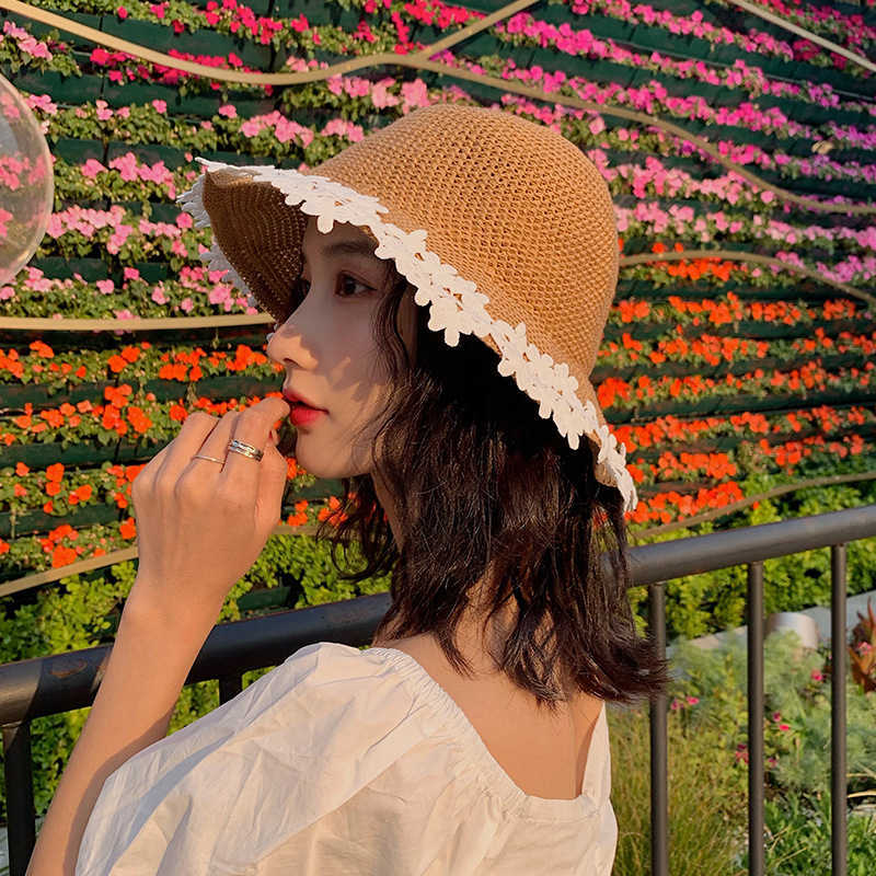 Chapeaux à large bord style coréen sauvage japonais dentelle pêcheur chapeau femmes été dôme plage sortie parasol chapeaux de paille loisirs de plein air Bob Gorros G230227