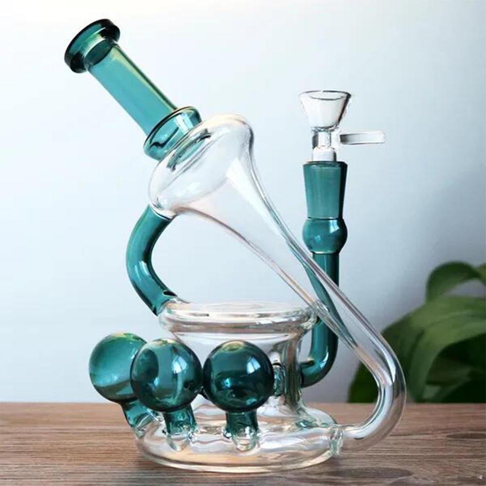 Concentrato verde scuro Dab Rig Percolatore in linea Bong in vetro Bubbler con Banger da 14 mm Collo piegato Tubi ad acqua diffusi Recycler Oil Rigs Shisha