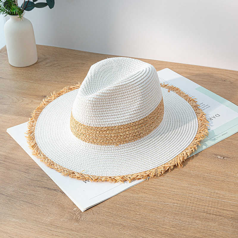 Chapeaux à large bord 2022 chapeau femmes couleur d'été correspondant chapeau de paille bord brut crème solaire chapeau de soleil version coréenne dames large chapeau à bord plat jazz top ha G230227