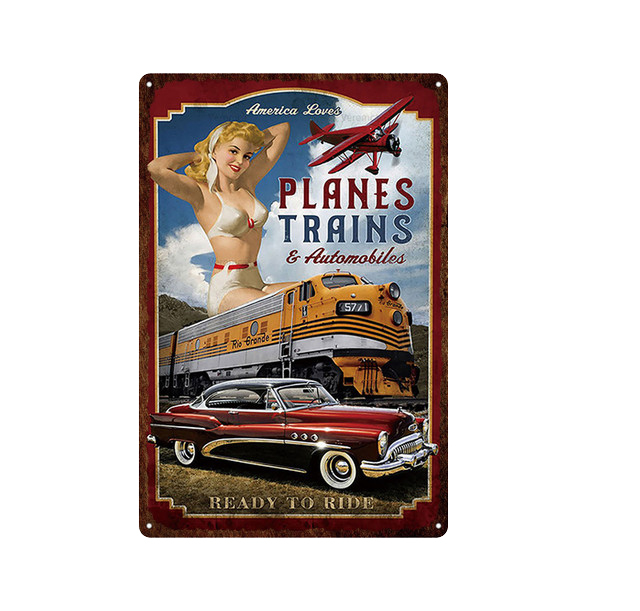 Pin Up Girl Poster Metal Tin Signs Train Motor Car Travel Art Painting Sexy Lady Posters Bar Pub Home Wall Plate Decor Vintage Home Man Cave Plaques SIZE 30X20CM w01