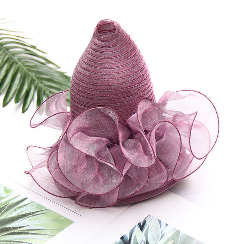 Wide Brim Hats Organza Sun Hats For Women Flower Summer Wide Brim Bucket Hat Female Elegant Floral UV Church Wedding Hats 2022 New Fashion G230227