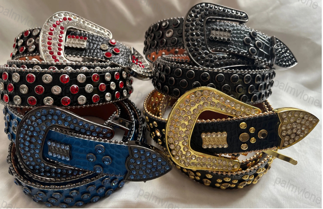 Ontwerper Bb Simon riem Bb riem met strass bezaaide westerse lederen riem voor heren Dames Vintage bling heupriemen voor broeken Jeans herengesp met doosdiamant 23-2