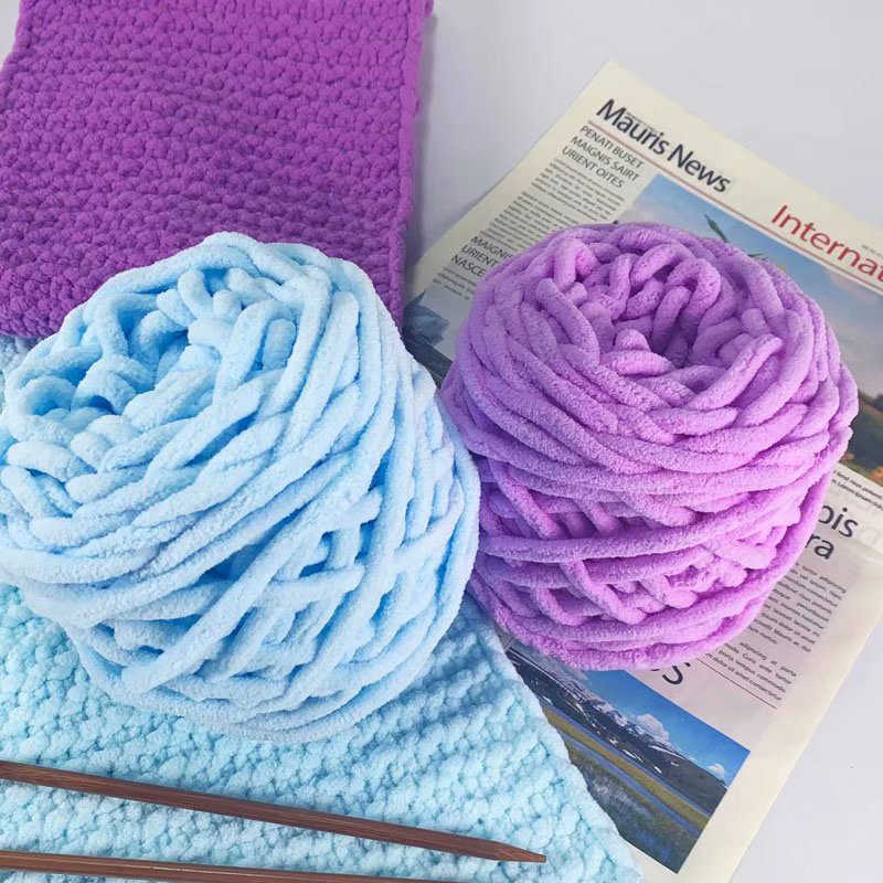 Fil 100g/boule Chenille tricoté doux rayure de glace coton écharpe chapeau pad poupée pantoufle crochet bricolage fil de laine à la main P230601