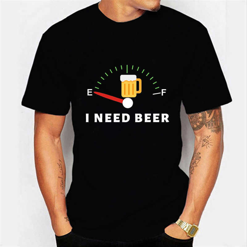 Camisetas masculinas Eu preciso de cerveja com estampa divertida de desenhos animados com decote em O de algodão hip-hop roupas de rua masculinas T-shirt top P230601