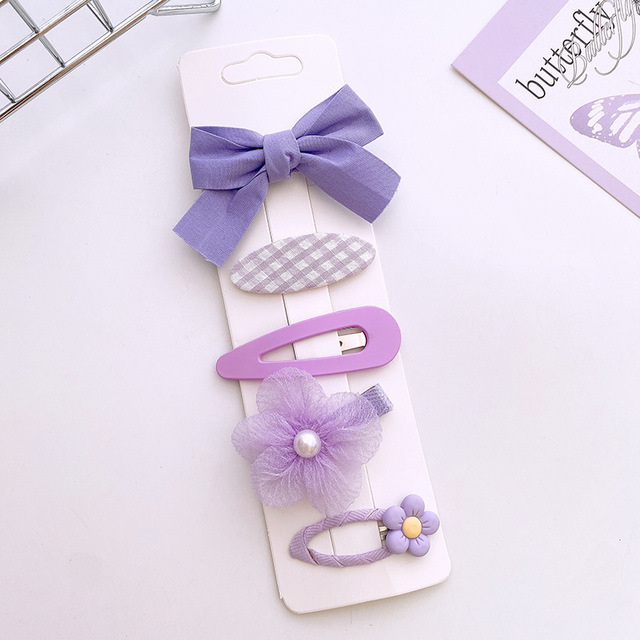 Fantasy Purple Series Fashion Children's BB Clip Korean Sweet Girl Princess Fabric Flowers Bow Hairpins Hair Accessories