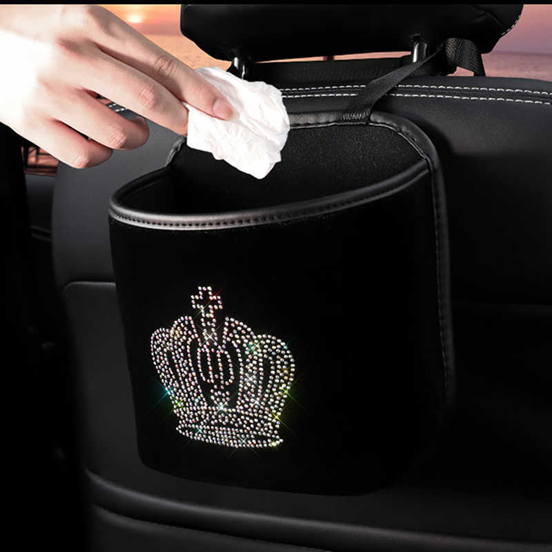 New Diamond Crown Car Storage Bag Hanging Rhinestone Auto Organizer Pocket Barrier of Backseat Holder Car Container Stowing Tidying