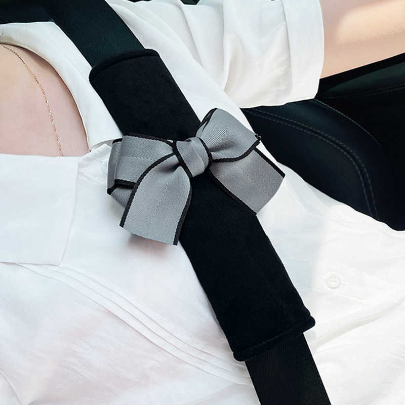 New Cute Women Bowknot Soft Plush Car Seat Belt Cover Velvet Auto Seat Belt Shoulder Strap Harness Cushion Protector Pads