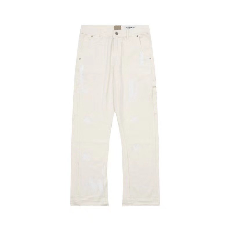 Jeans pour hommes Trendy High Street Fashion Designer Jeans Bleu Denim Pantalon évasé Pantalon Jeunesse Rivet Imprimer Patch Blanc Jean Broderie Garçons Kecks FHQG