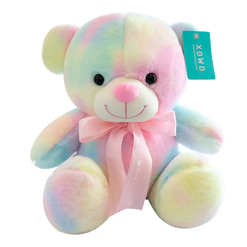 Cama de juguete de peluche con oso de peluche arcoíris superbonito para acompañar a la muñeca niña regalo de cumpleaños 35 cm