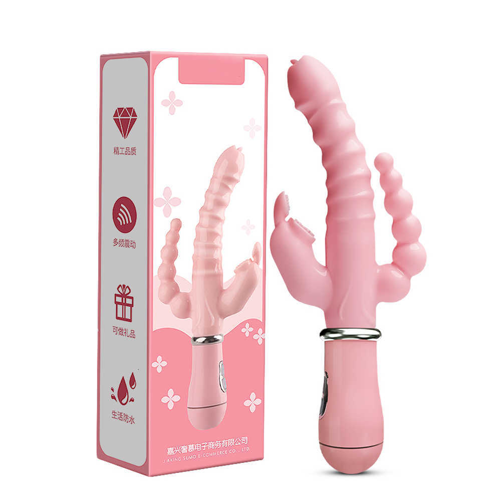 Masseur trois têtes gode lapin vibrateur étanche Usb magnétique Rechargeable Anal clito langue lécher pour les femmes Couples