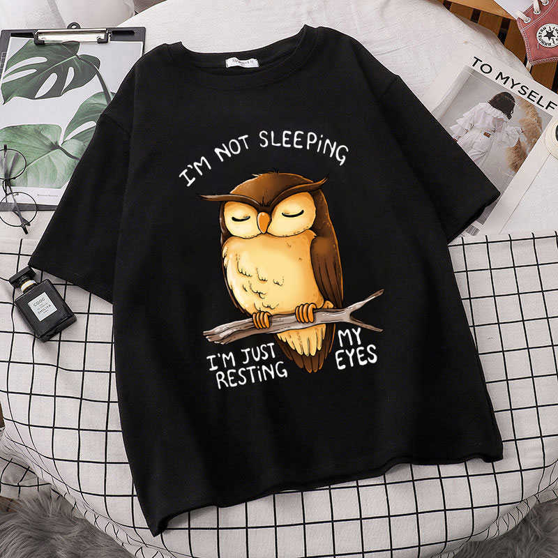 Men's T-Shirts Interesting Owl don't sleep I just rest My eyes Printed 2022 Summer Vintage Unisex Ulzzang Extra Large T-shirt Y2K Top P230601