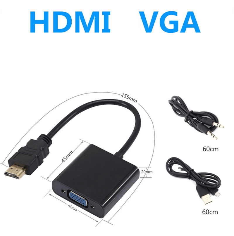 1080P HD Male to VGA Female Cable Converter Digital to Analog Video Audio Power Supply HDTV Adapter For Computer Tablet DHL FEDEX