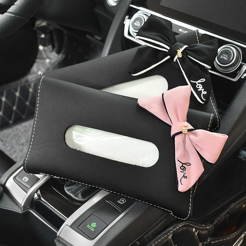 Neue Nette Diamant Bowknot Auto Tissue Box Sonnenblende Leder Auto Seidenpapier Tasche Sonnenblende Hängen Halter Fall Serviette Auto zubehör