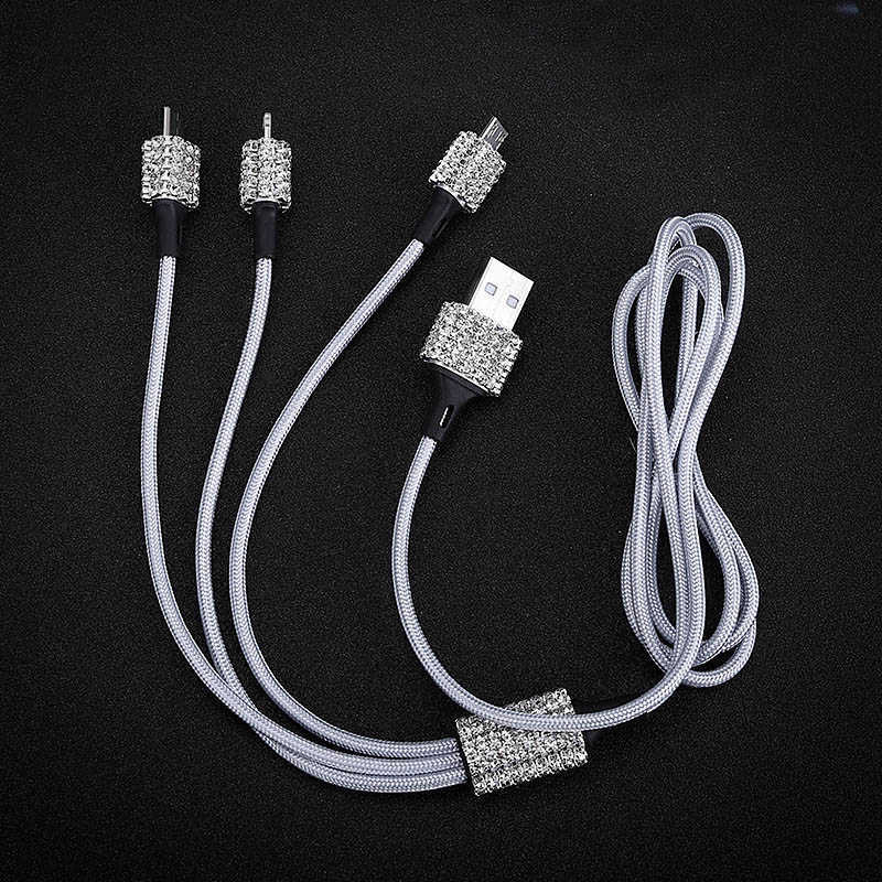 Ny diamantkristall 3 i 1 USB-kabel för iPhone-laddningsladdningsdata Kabel Typ C Type-C Micro USB-kabel för Samsung Xiaomi Wire