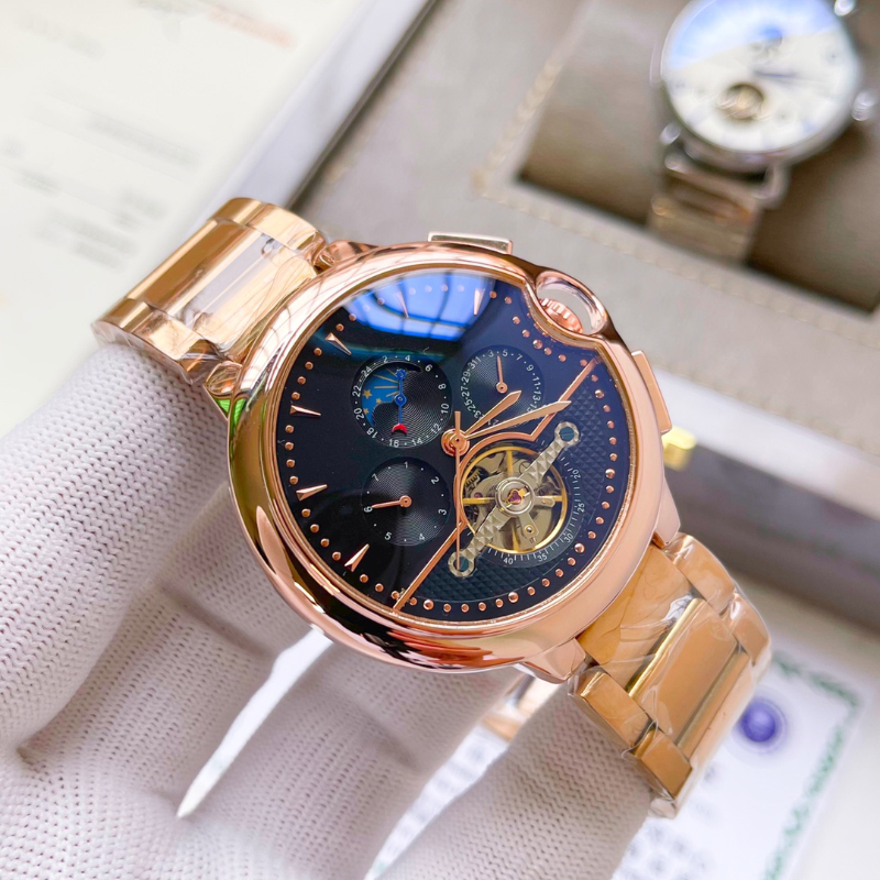 New fashion trend mechanical watch designer men bias blue light balloon belt multi-functional automatic watch waterproof leather watch 316L stainless steel strap