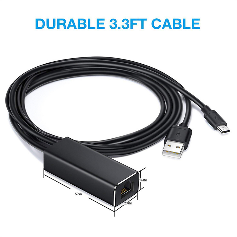 Adaptateur de câble Ethernet Micro USB 2.0 vers RJ45 carte réseau 10/100 Mbps pour Fire TV Stick Google Home Mini/Chromecast Ultra