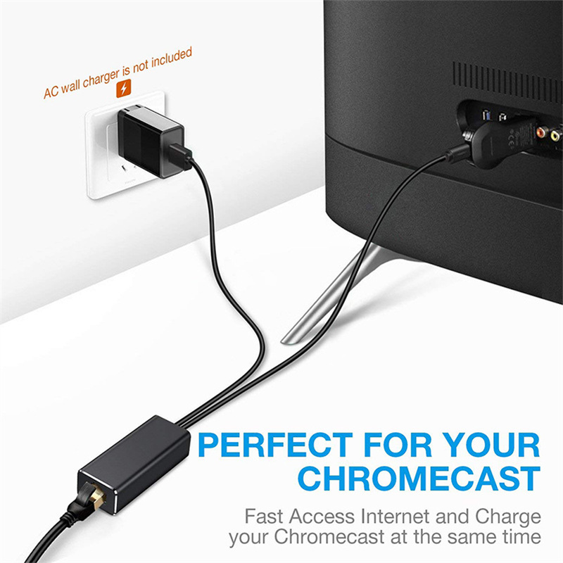 Adattatore cavo Ethernet da 3,3 piedi Micro USB 2.0 a RJ45 Scheda di rete 10/100 Mbps Fire TV Stick Google Home Mini/Chromecast Ultra