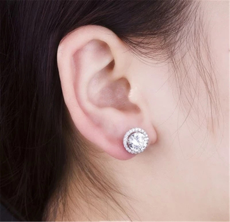 Vecalon Tennis EarringAAAAA CZ Stone Real 925 Sterling Silver Statementパーティーウェディングスタッドイヤリング