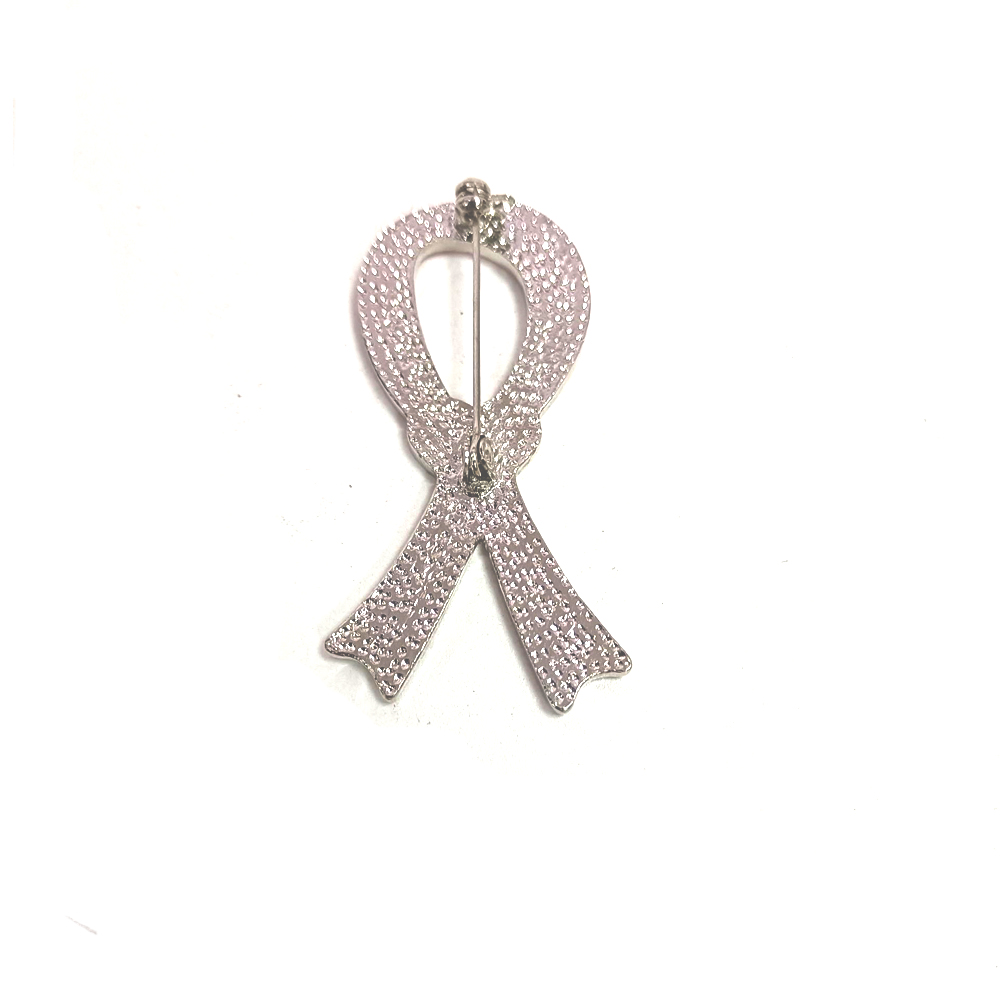 Silver Tone Rhinestone Crystal Pink Enamel Ribbon With Heart Brooches Breast Cancer Awareness Brooch Pins For Women
