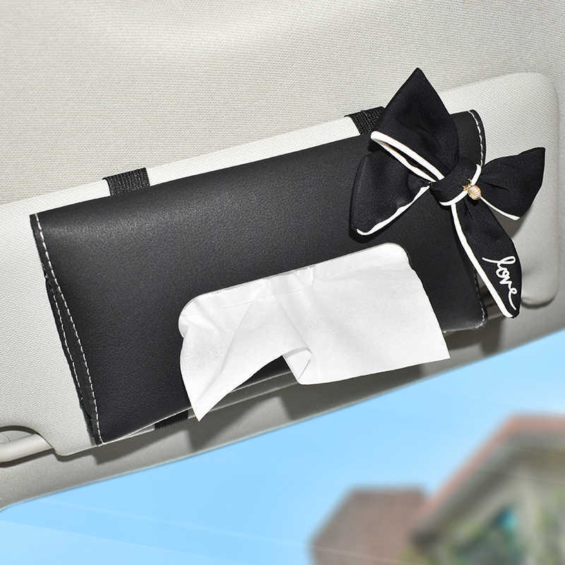 Neue Nette Diamant Bowknot Auto Tissue Box Sonnenblende Leder Auto Seidenpapier Tasche Sonnenblende Hängen Halter Fall Serviette Auto zubehör