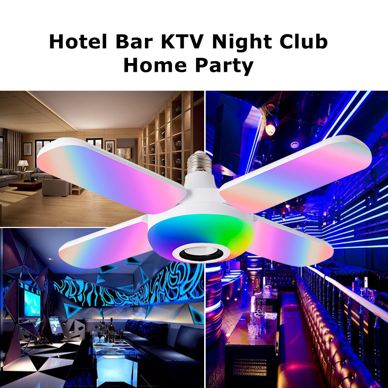 Ampoule disco, 50W LED déformable à quatre lames avec télécommande E26/E27 douille à vis haut-parleur RGB fête pour fête d'anniversaire/mariage/pub/maison/DJ/danse/KTV