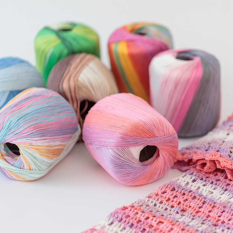 Fil 2 pièces 50g/pelote de fil de coton tricoté à la main teint dans l'espace arc-en-ciel 5 # dentelle crochet fil fin coussin coussin produits peignés P230601