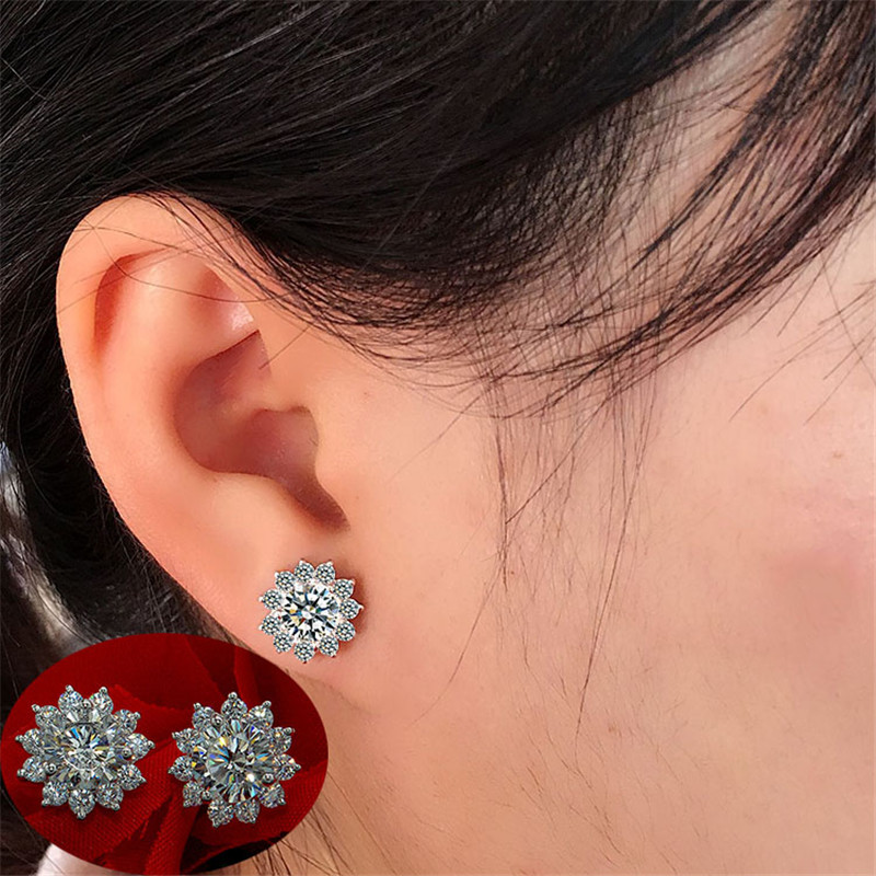 Vecalon Charming Flower oorbel AAAAA Cz steen Echt 925 Sterling zilveren Statement Party bruiloft Oorknopjes voor vrouwen Sieraden