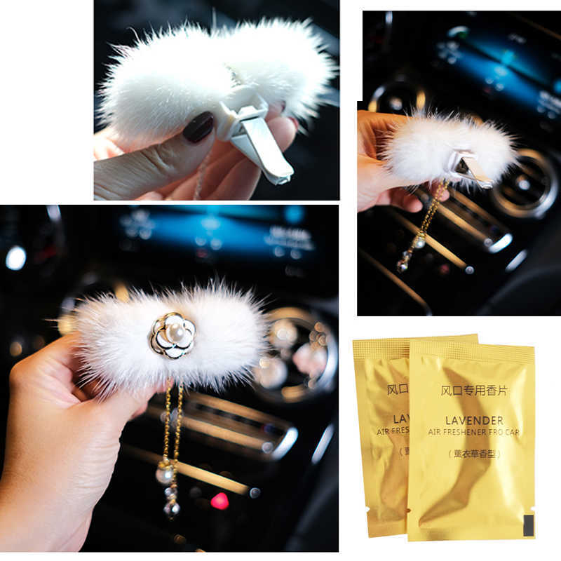 New Cute Diamond Mink fur Bow Car Air Freshener Outlet Vent Clip Flower Crystal Tassels Car Perfume Solid Diffuser Car Accessories