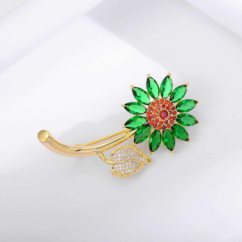 Pins Broschen Frauen einfache Regenbogen Kristall Sonnenblume Luxus Gelbgold Zirkon Legierung Pflanze Brosche Sicherheitsnadel G230529