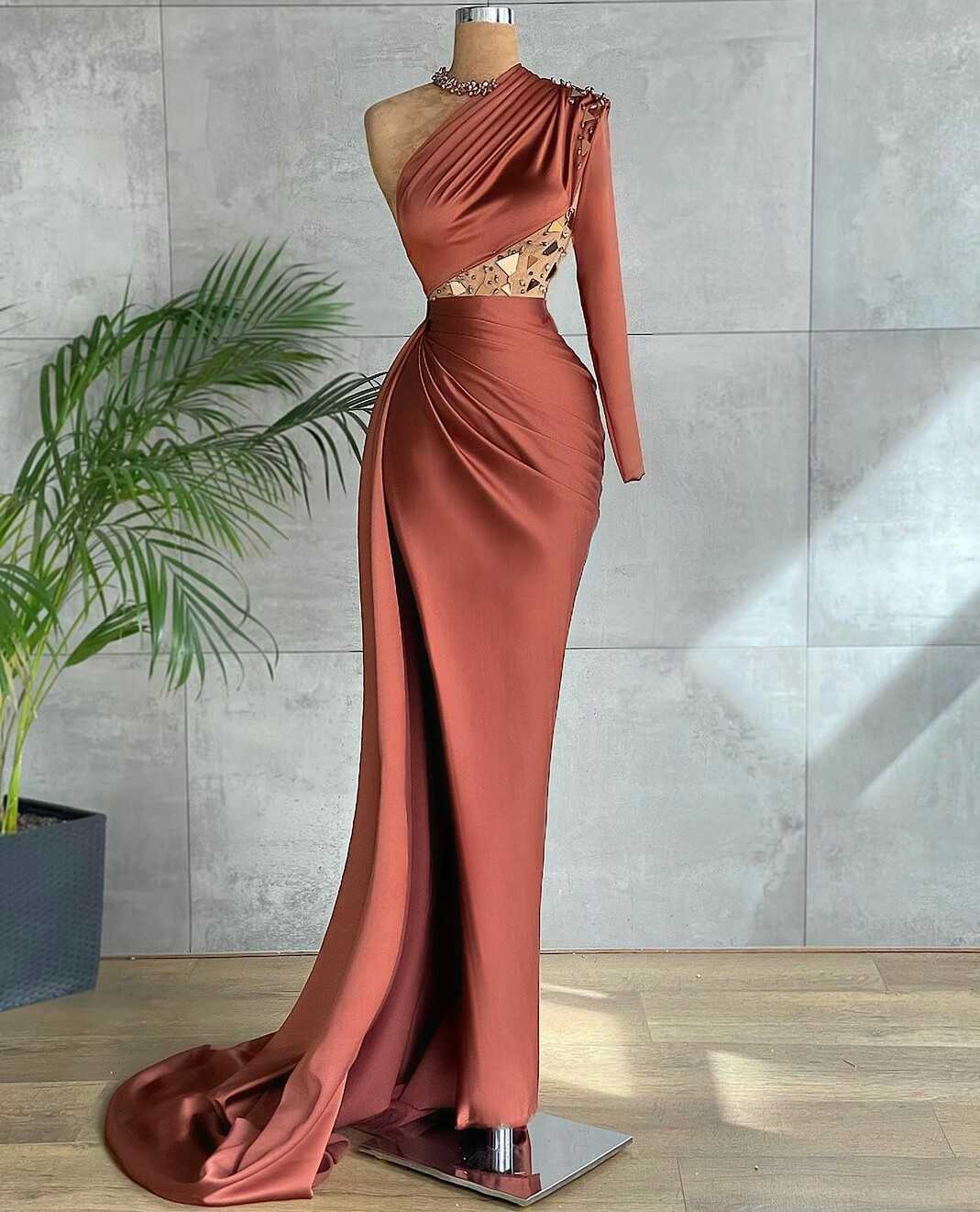 Платья для вечеринок коричневая русалка на одно плечо вечернее одно лицо расщепленное платье 2023 P230531