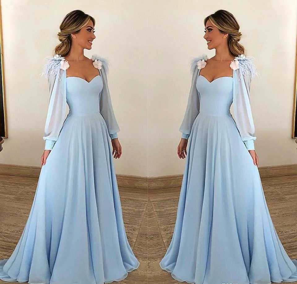 Платья светло -голубая шифоновая формальная вечеринка вечерняя женская ручная ручная ручная одежда ручной манти