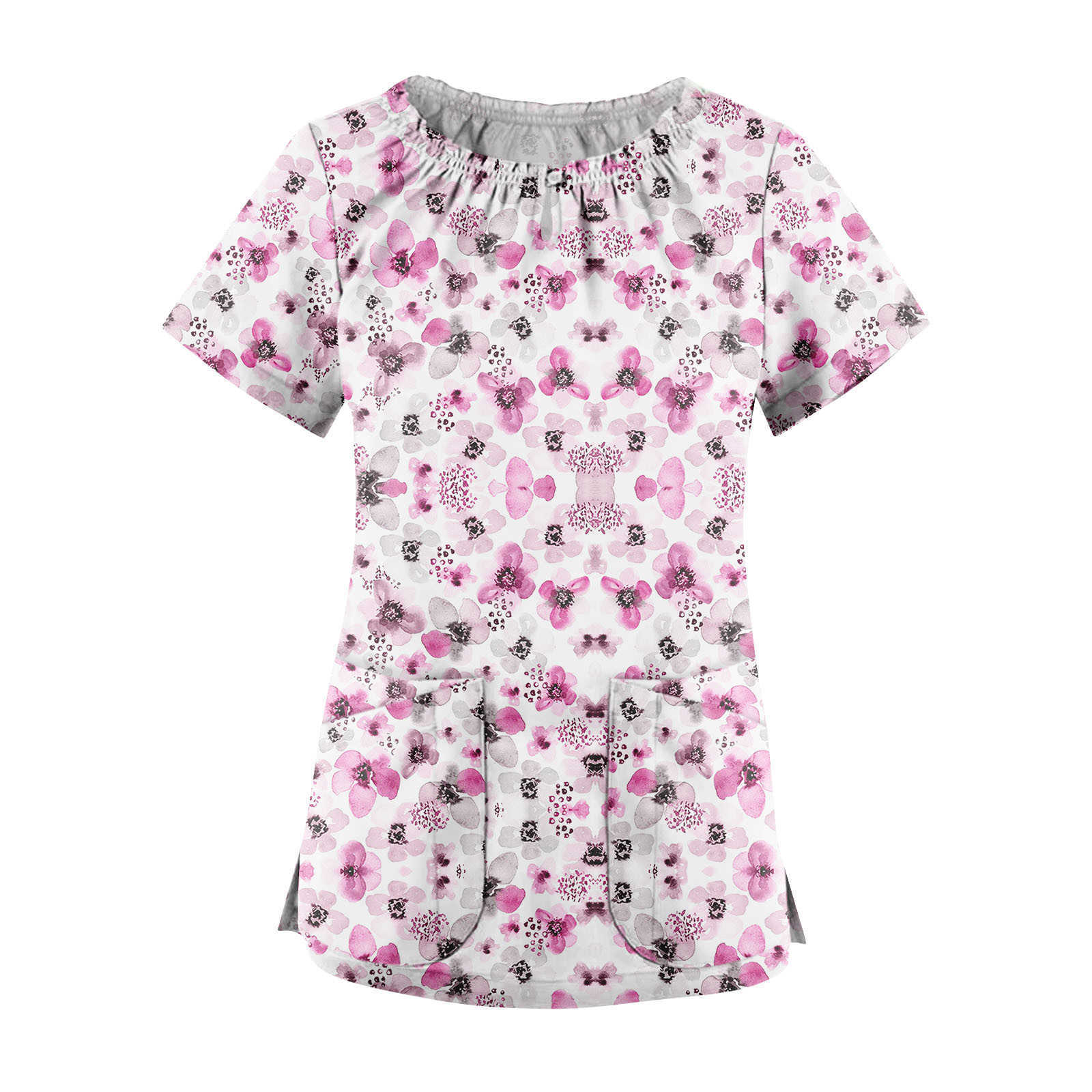 Uniforme de enfermagem mulheres tops tops roupas de trabalho estampa floral manga curta trabalho verão túnica blusa com bolso uniformes médicos