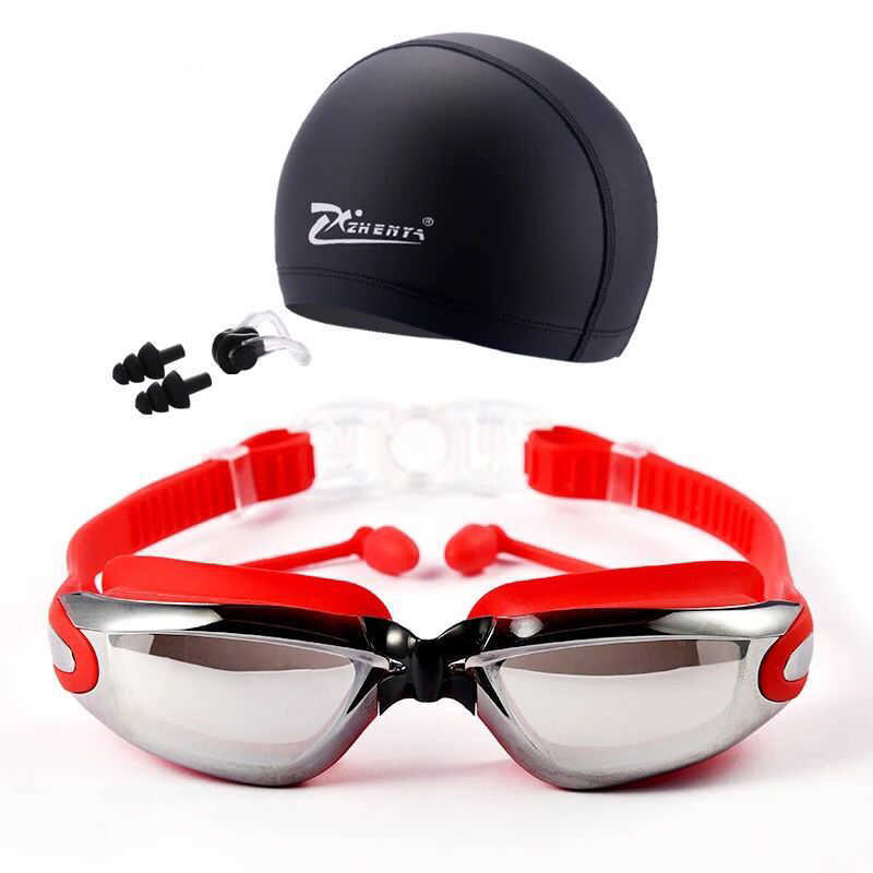 Swimming goggles with cap earplugs nose clip professional anti fog PU hat waterproof swimming glasses P230601