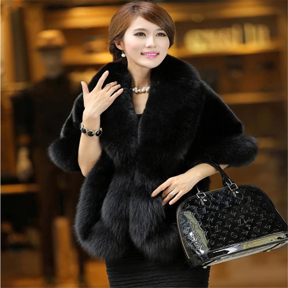 Ternos Grandes Nupciais Faux Fur Wraps Casaco de Casamento de Inverno Xales Quentes Outerwear Branco Preto Azul Encolher Mulheres Jaqueta Prom Tamanho 165 * 55 cm