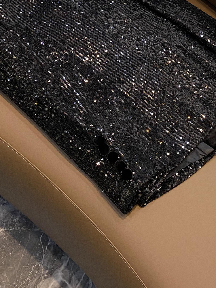 2023 automne noir brillant paillettes lambrissés Blazers à manches longues revers cranté vêtements d'extérieur à double boutonnage manteaux D3L01 grande taille 3XL