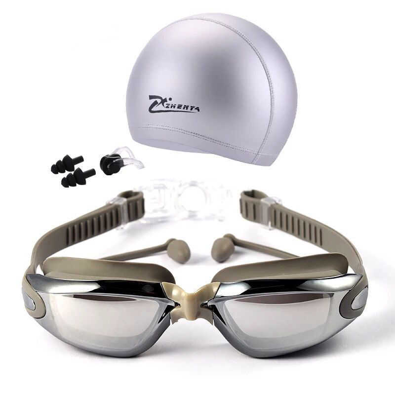 Swimming goggles with cap earplugs nose clip professional anti fog PU hat waterproof swimming glasses P230601