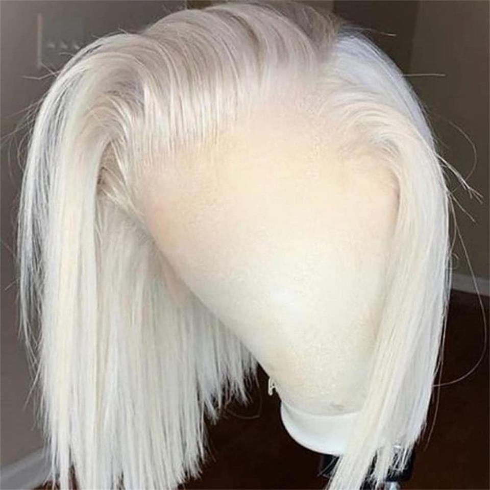 White Bone Straight Short Bob Human Hair Wigs Glueless 13x4 Blonde Lace Front Wig For Women Transparent HD Lace Frontal Wig Synthetic