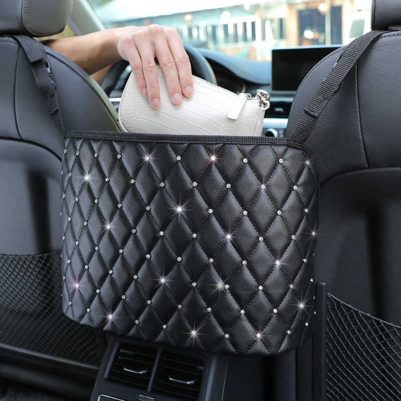 Nouveau strass siège de voiture organisateur de stockage diamant en cuir sac à main support pour sac à main stockage téléphone poche barrière de siège arrière animal de compagnie enfants