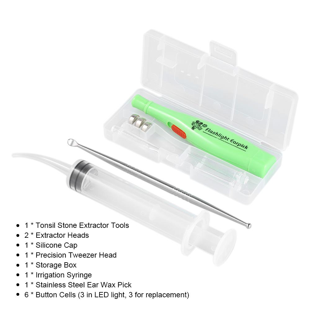 Care Tonsil Stone Remover Werkzeug LED LEGE LICHT EARPICK Edelstahl Ohrenschmalz -Entferner 3 Spitzen Irrigator Reinigen Ohrpflege -Wachsreinigungswerkzeuge