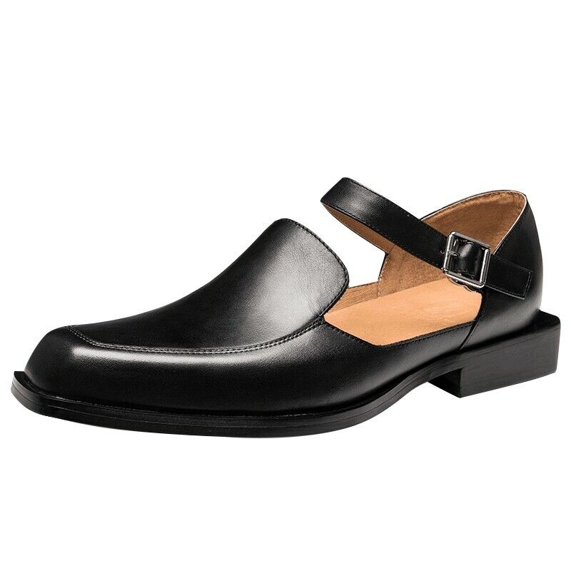 Nowe czarne męskie sandały letnie pu skórzany pasek klamry butów dla mężczyzn z bezpłatną wysyłką biznes formalny buty